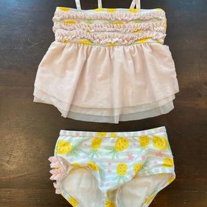 Pink stars and pineapples ruffle butts two piece swimsuit girl toddler size 2T
